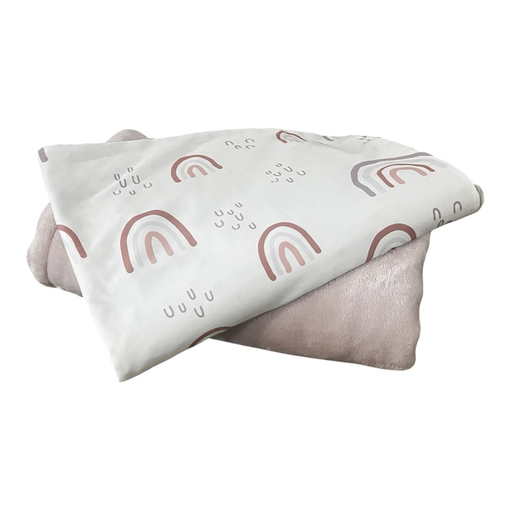 5/$25 Set of 2 Plush Baby Blankets- Dusty Rose and Blush Rainbow Print